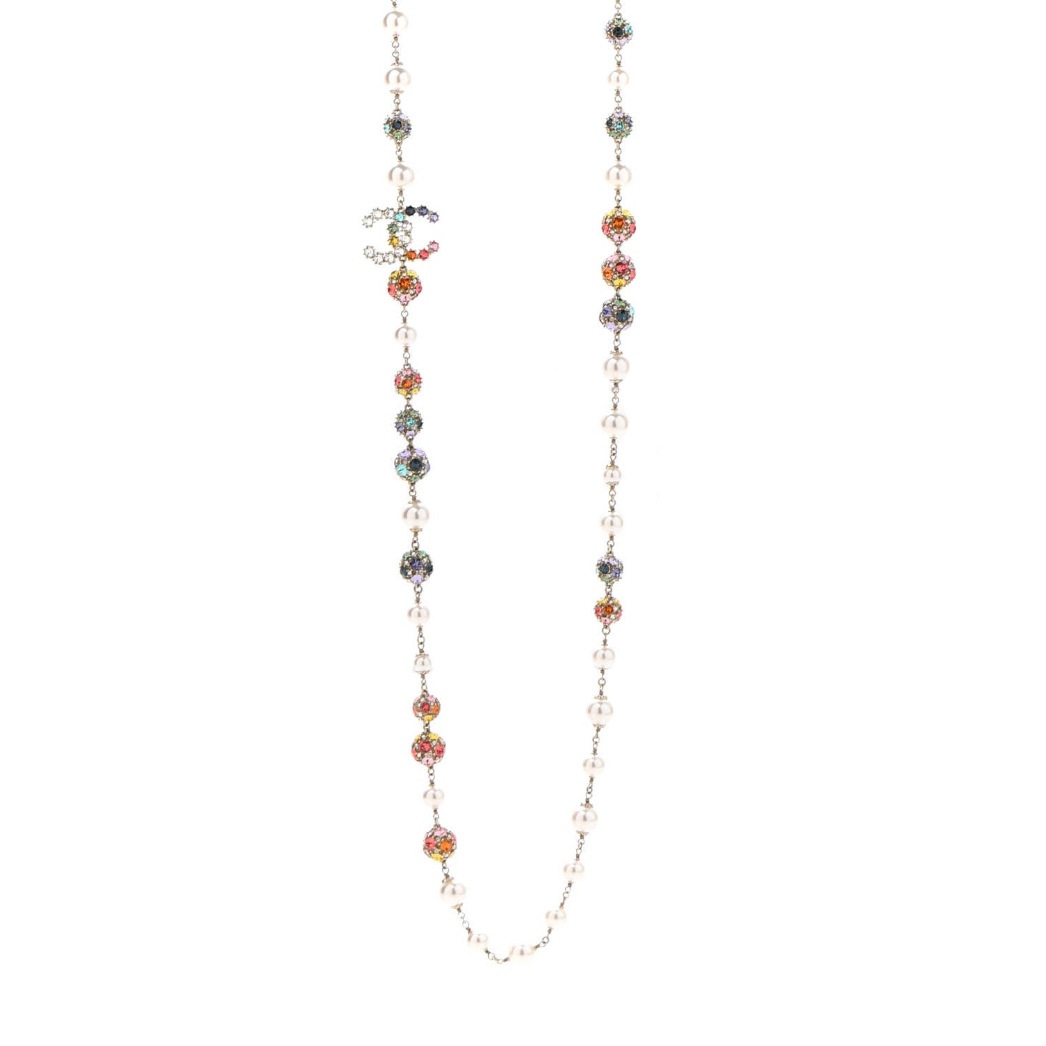 Chanel Pearl Crystal CC Long Strand Necklace Gold Multicolor 1 of 7