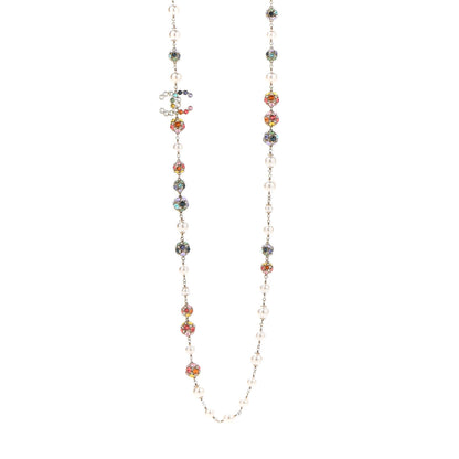 Chanel Pearl Crystal CC Long Strand Necklace Gold Multicolor 1 of 7