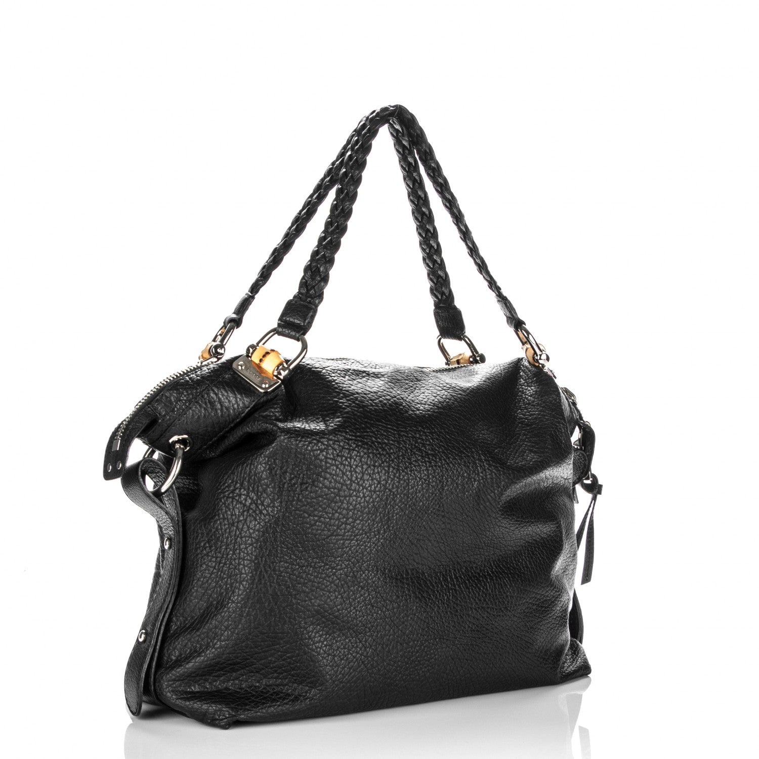 Gucci Leather Bamboo Bar Large Shoulder Bag Black 3 of 7