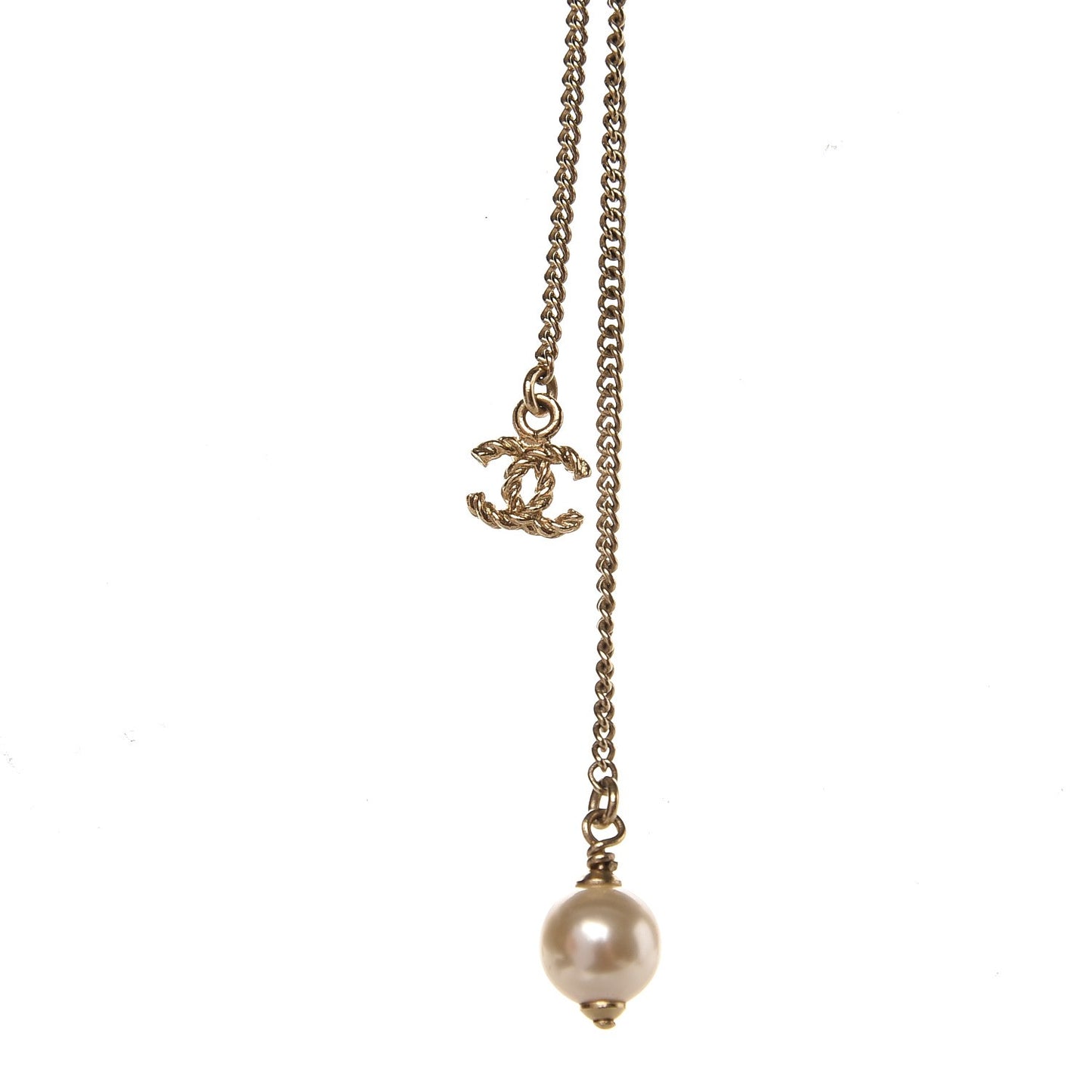 Graduated Pearl Crystal Twisted CC Long Necklace Gold