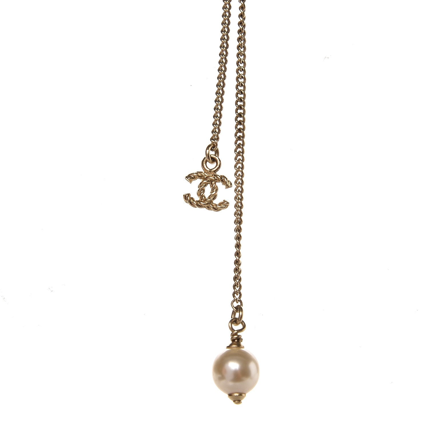 Chanel Graduated Pearl Crystal Twisted CC Long Necklace Gold 4 of 5