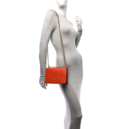 Prada Saffiano Vernice Chain Shoulder Bag Arancio 3 of 9