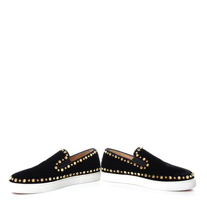Christian Louboutin Velvet Womens Spikes Pik Boat Sneakers 38.5 Black 5 of 11