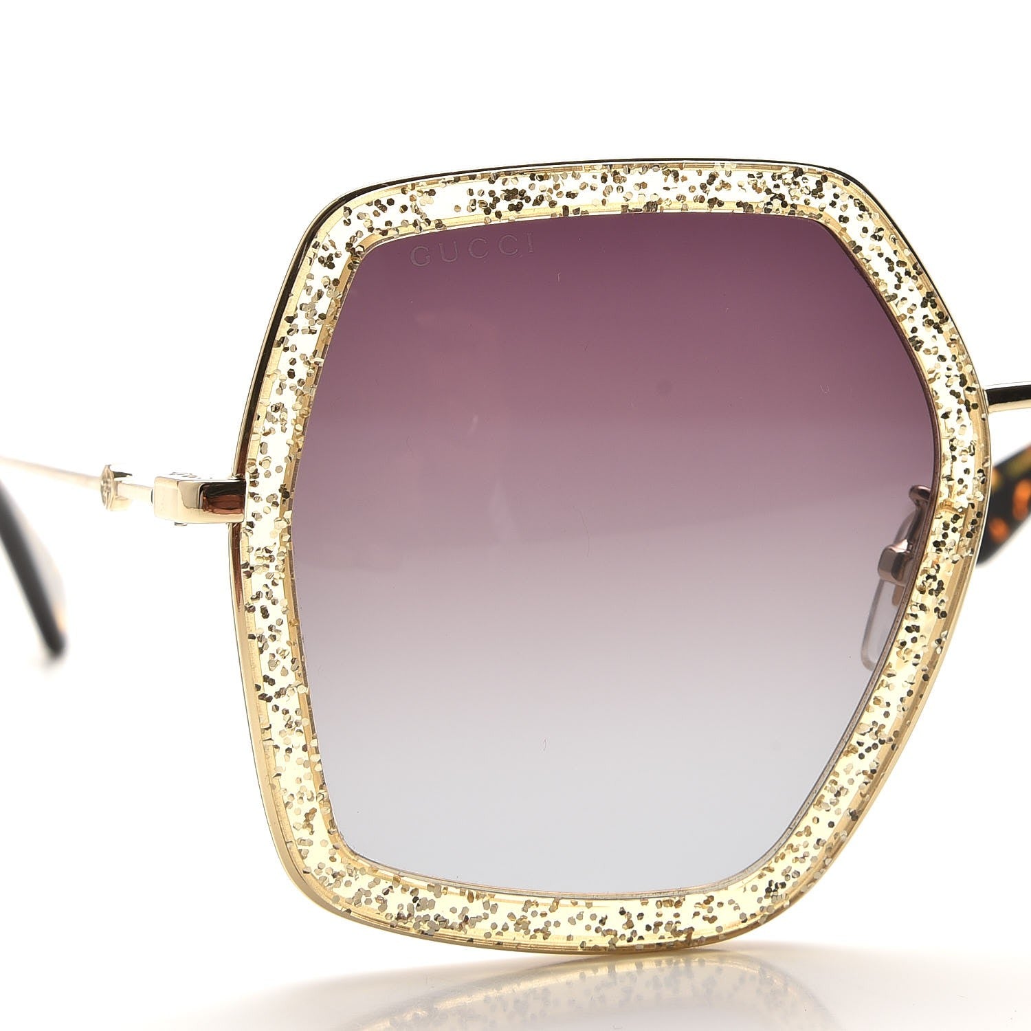 Gucci Glitter Acetate Oversize Square Frame Sunglasses GG0106S Gold 8 of 8