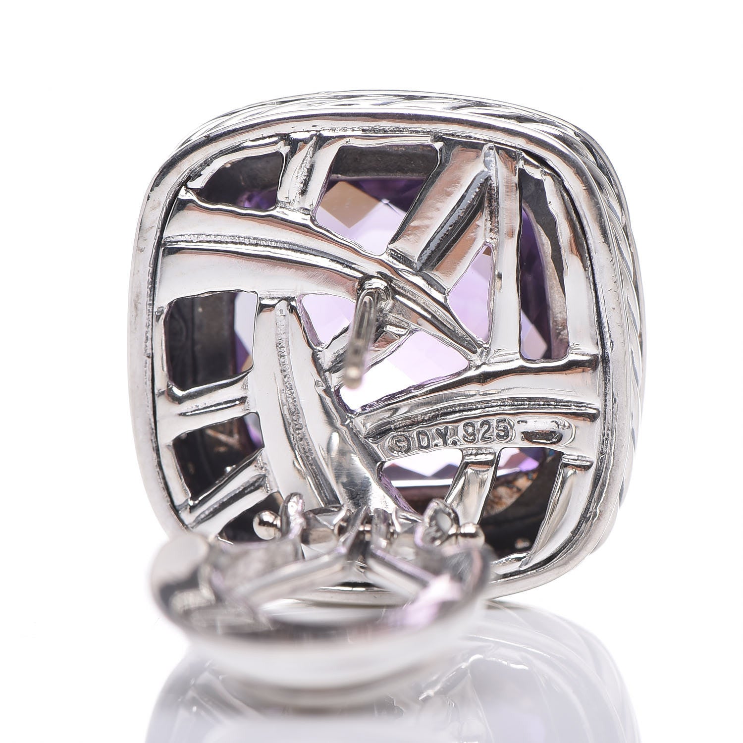 David Yurman Sterling Silver Diamond Amethyst 14mm Albion Earrings 4 of 5