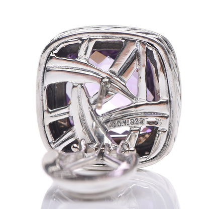 David Yurman Sterling Silver Diamond Amethyst 14mm Albion Earrings 4 of 5