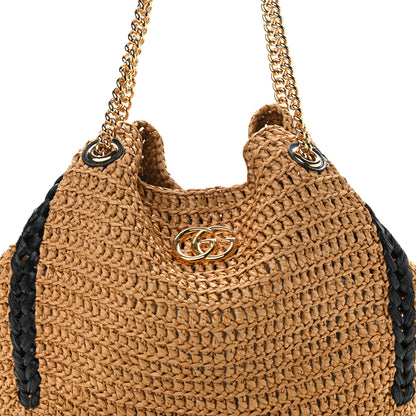 Gucci Raffia Effect Large GG Marmont Shoulder Tote Bag Natural Black 8 of 10