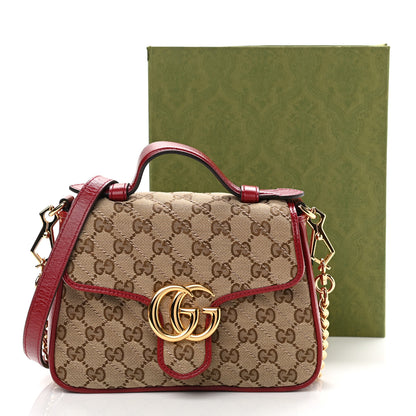 Gucci Monogram Glazed Calfskin Matelasse Diagonal Mini GG Marmont Top Handle Shoulder Bag Beige Ebony New Cherry Red 12 of 12
