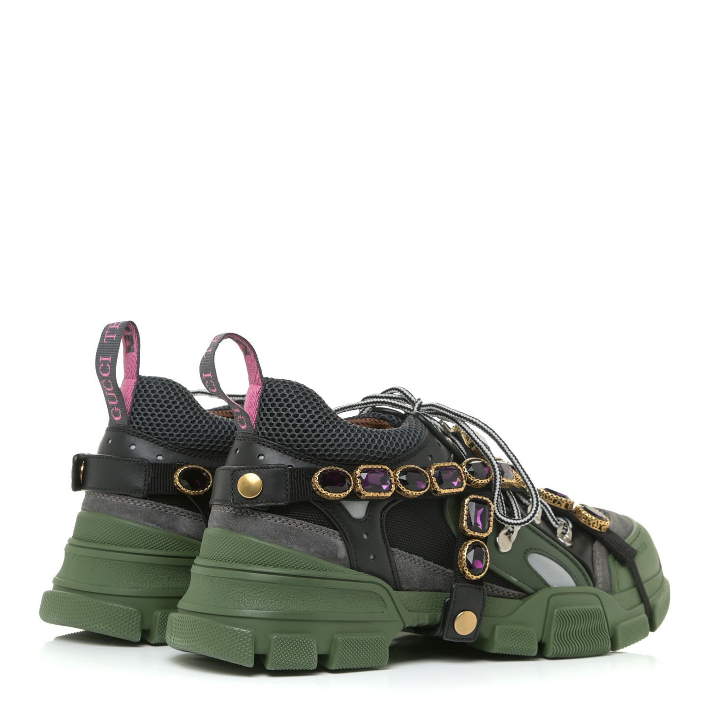 X SEGA Mesh Suede Calfskin Removable Crystals Mens Flashtrek Sneakers 7 Loess Black Olive Green