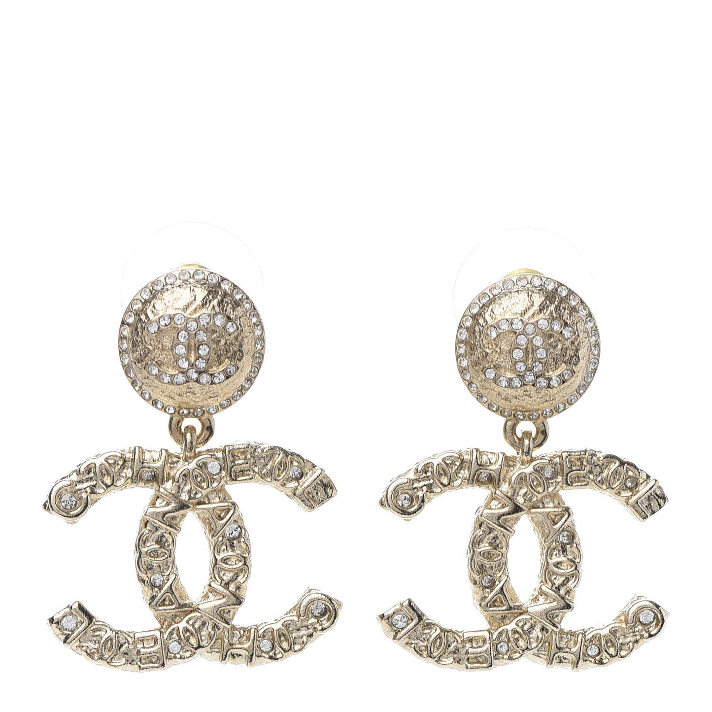 Crystal CC Drop Logo Earrings Gold