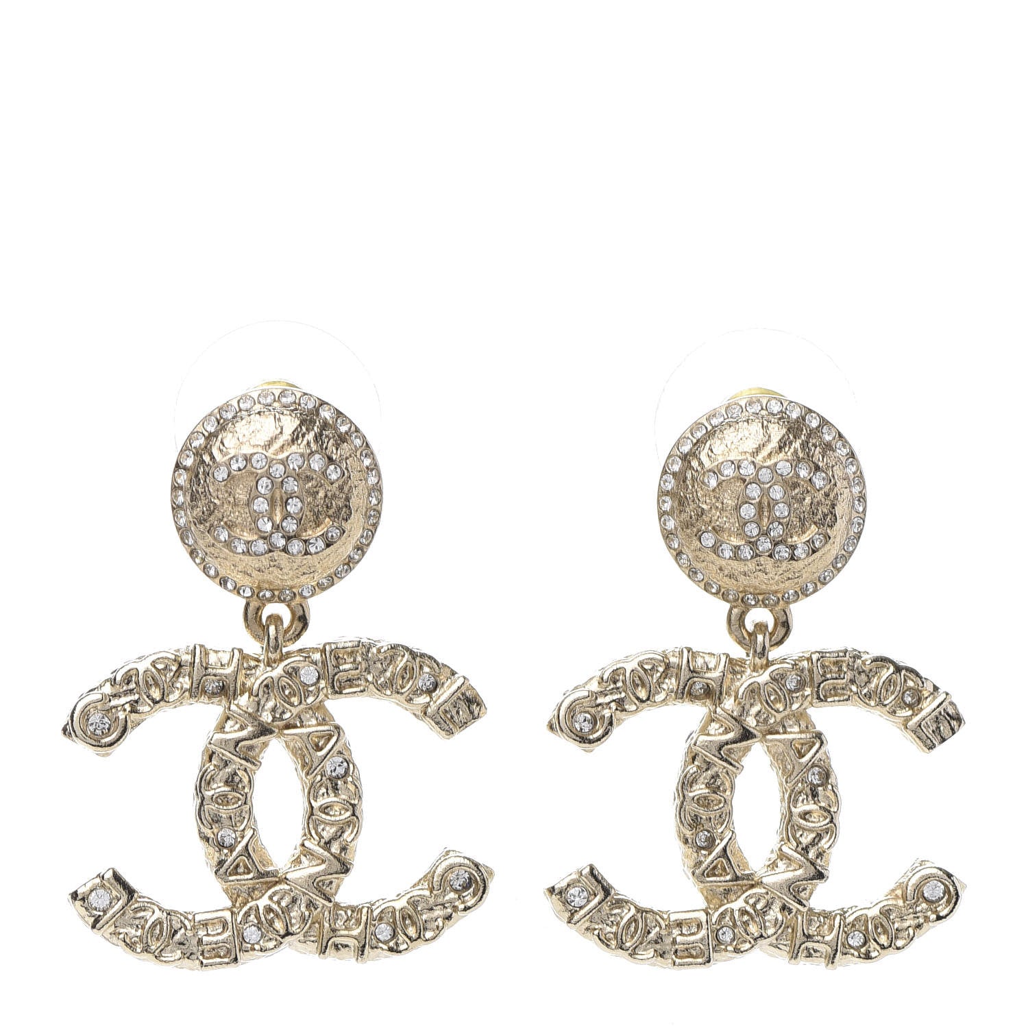 Chanel Crystal CC Drop Logo Earrings Gold 1 of 5