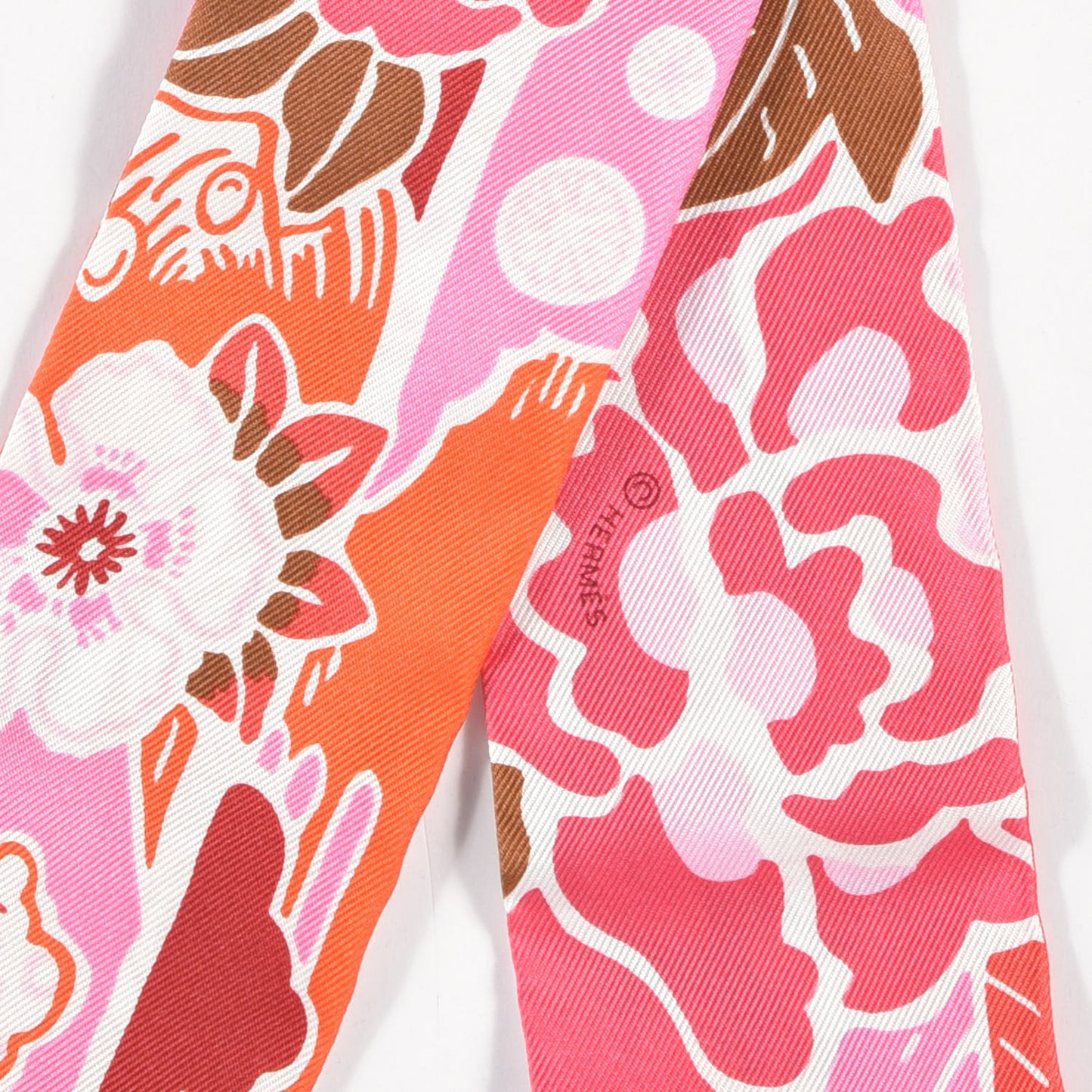 Silk Bingata Twilly Fuchsia Corail Brun