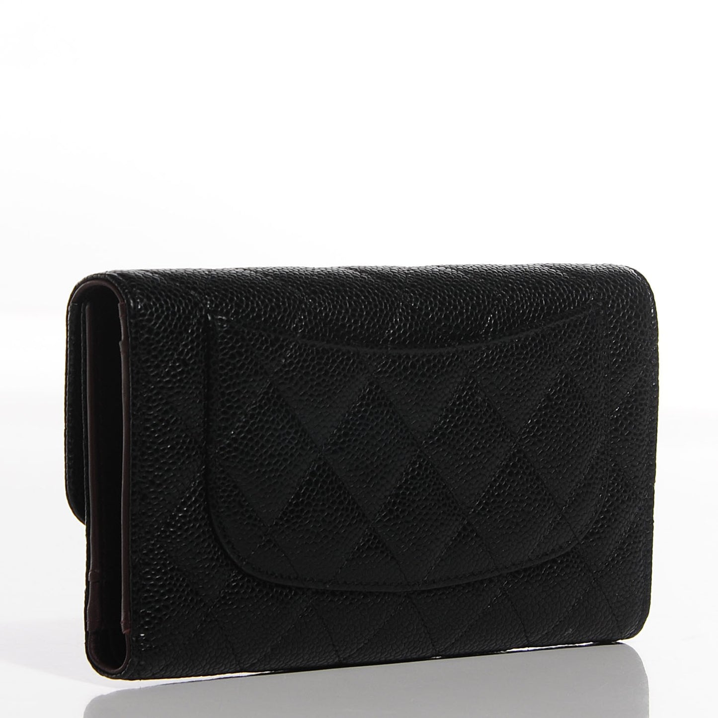 Caviar Quilted Long Flap Wallet Black