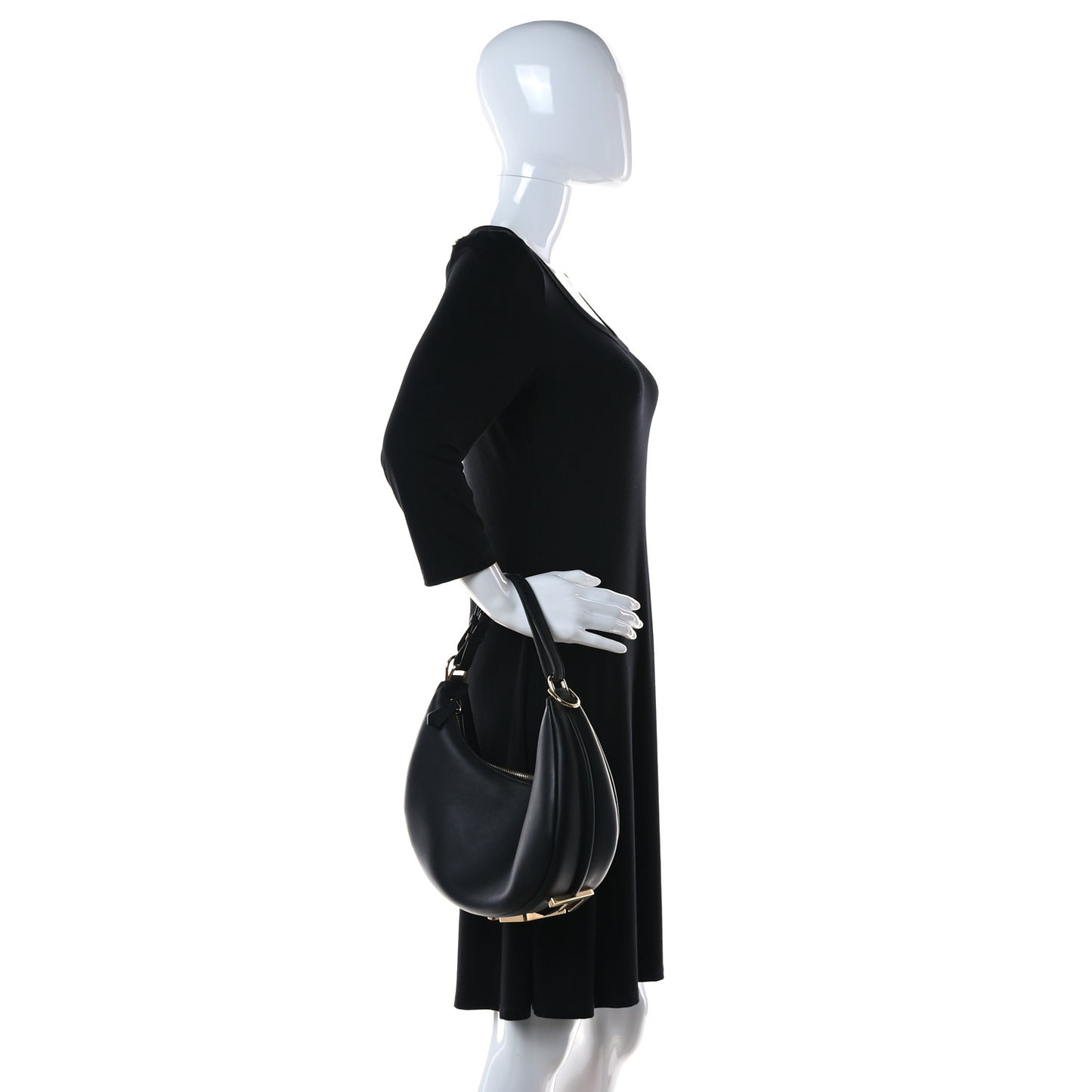 Vitello Grace Matte Small Fendigraphy Hobo Bag Black