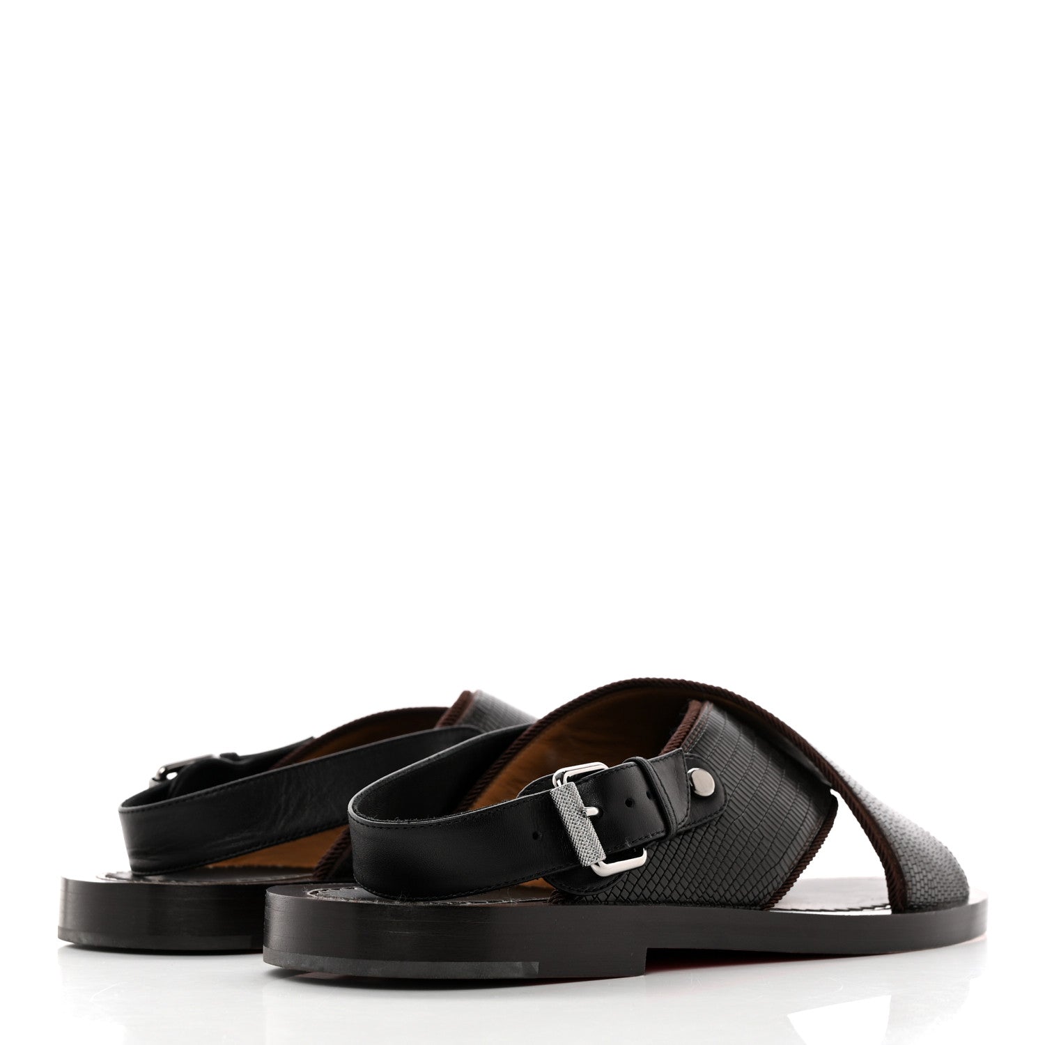 Christian Louboutin Calfskin Iguana Embossed Elba Flat Sandals 39 Testa Di Moro Black 4 of 18