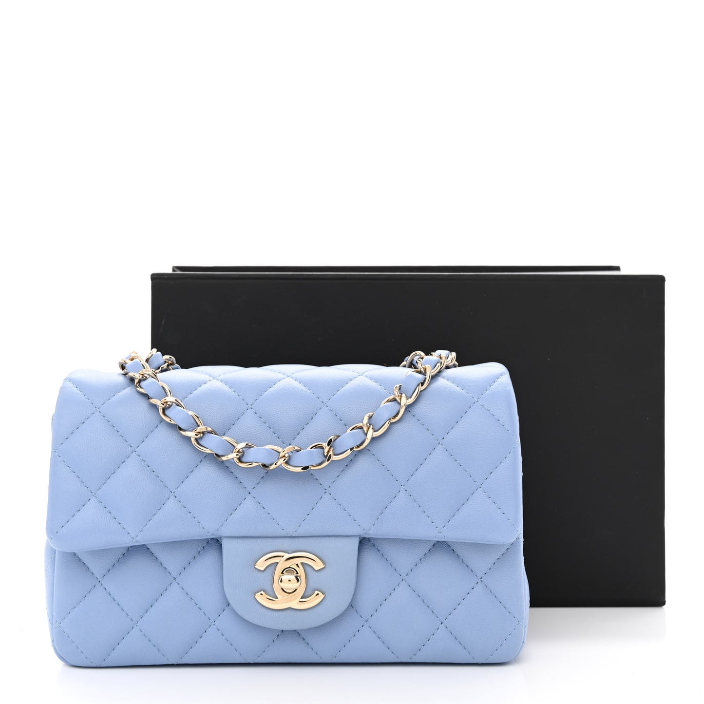 Lambskin Quilted Mini Rectangular Flap Light Blue