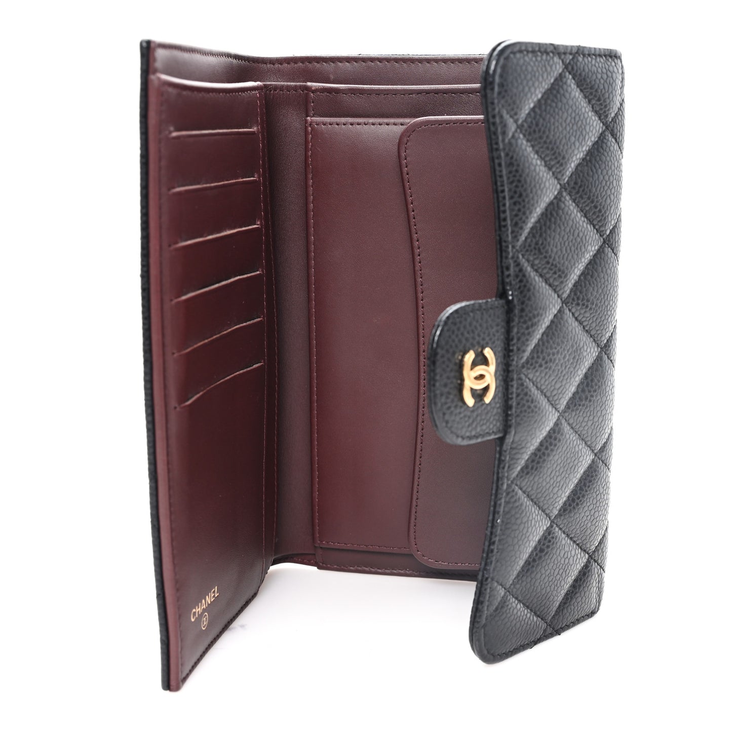 Caviar Quilted Large Flap Wallet Black