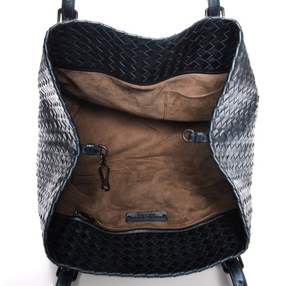 Bottega Veneta Metallic Grosgrain Intrecciato Medium A Shape Seamless Tote Blue 5 of 9