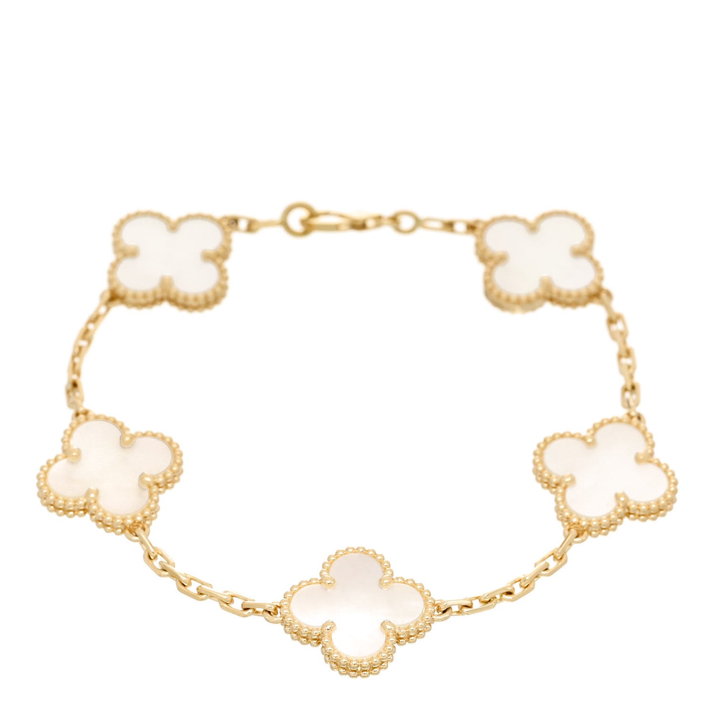 18K Yellow Gold Mother of Pearl 5 Motifs Vintage Alhambra Bracelet