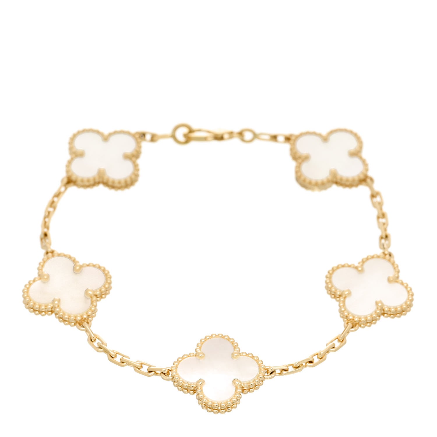 Van Cleef & Arpels 18K Yellow Gold Mother of Pearl 5 Motifs Vintage Alhambra Bracelet 1 of 5