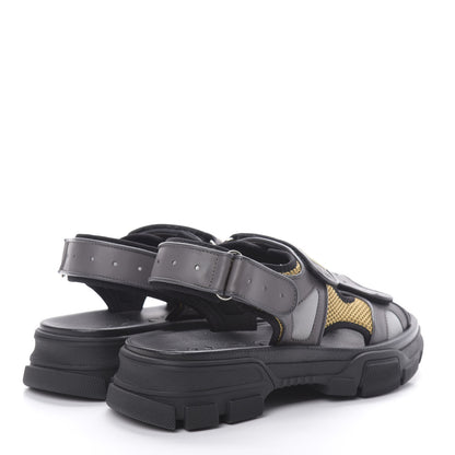 Gucci X SEGA Nappa Mesh Mens Aguru Sandals 9 Loess Black 4 of 8
