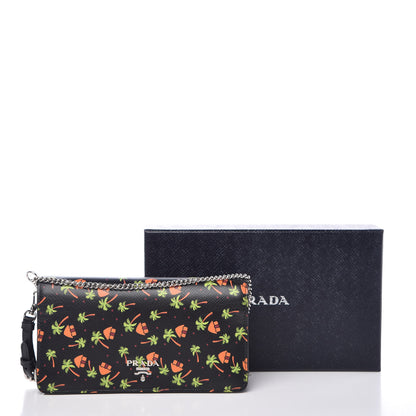 Prada Saffiano Palm Tree Print Chain Wallet Black 7 of 7