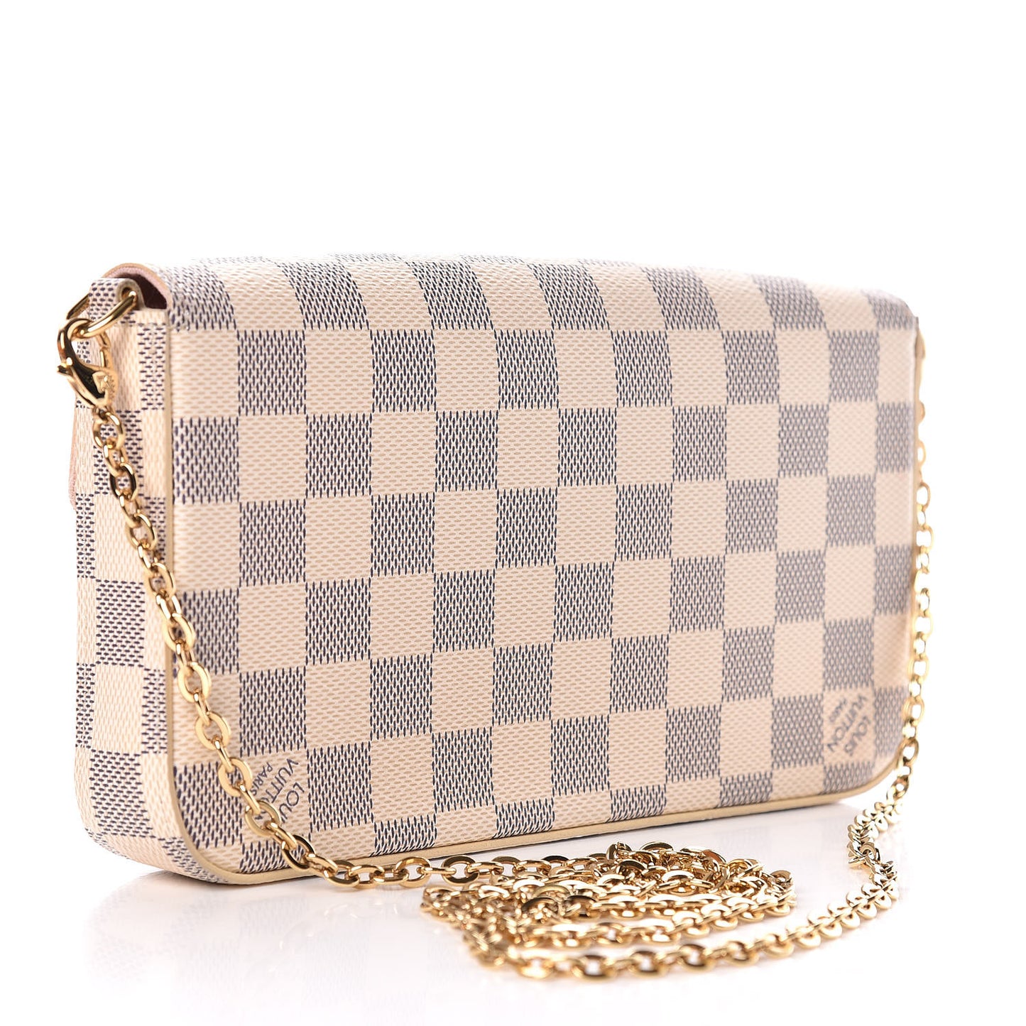 Damier Azur Pochette Felicie Chain Wallet Rose Ballerine
