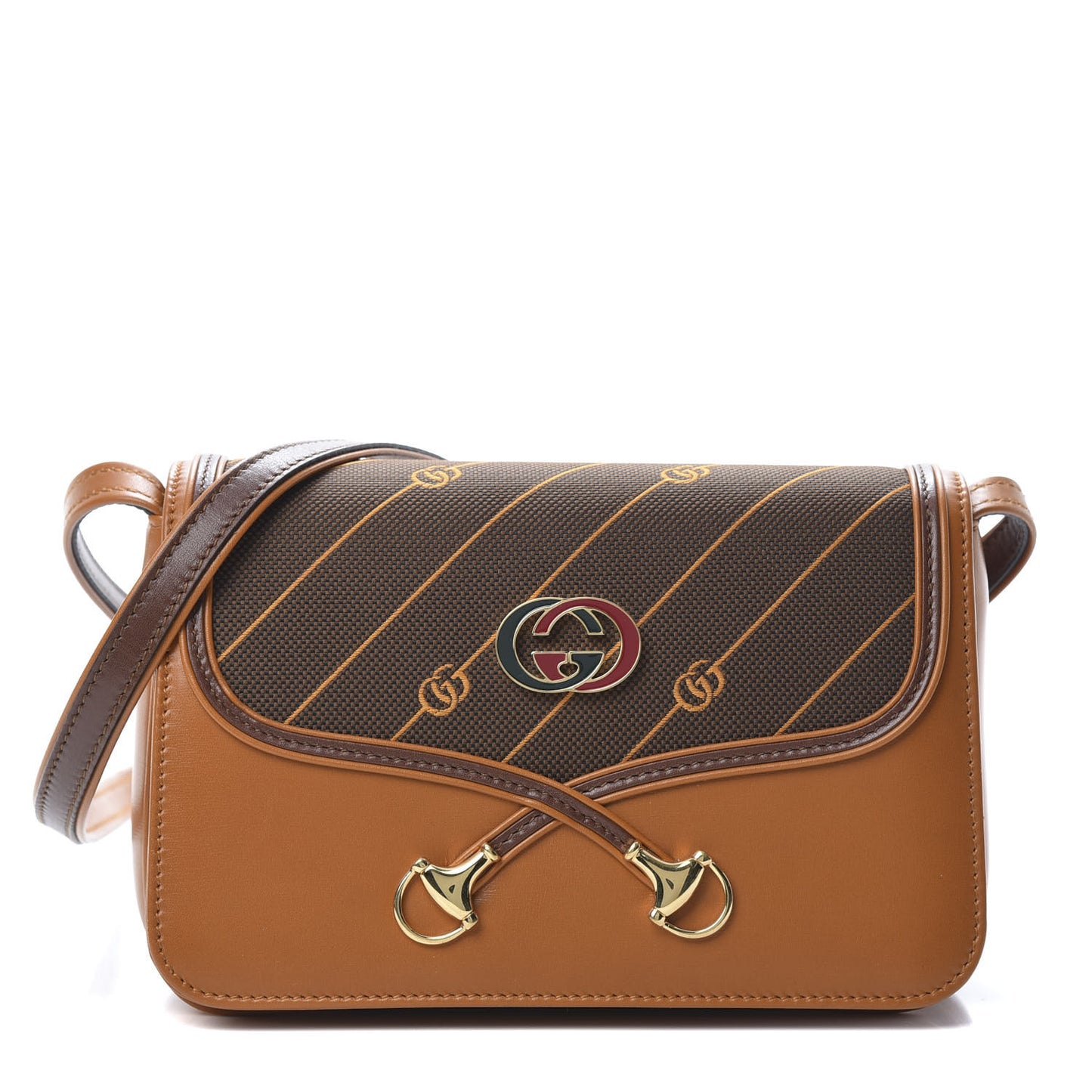 Calfskin Canvas Diagonal GG Rajah Shoulder Bag Brown