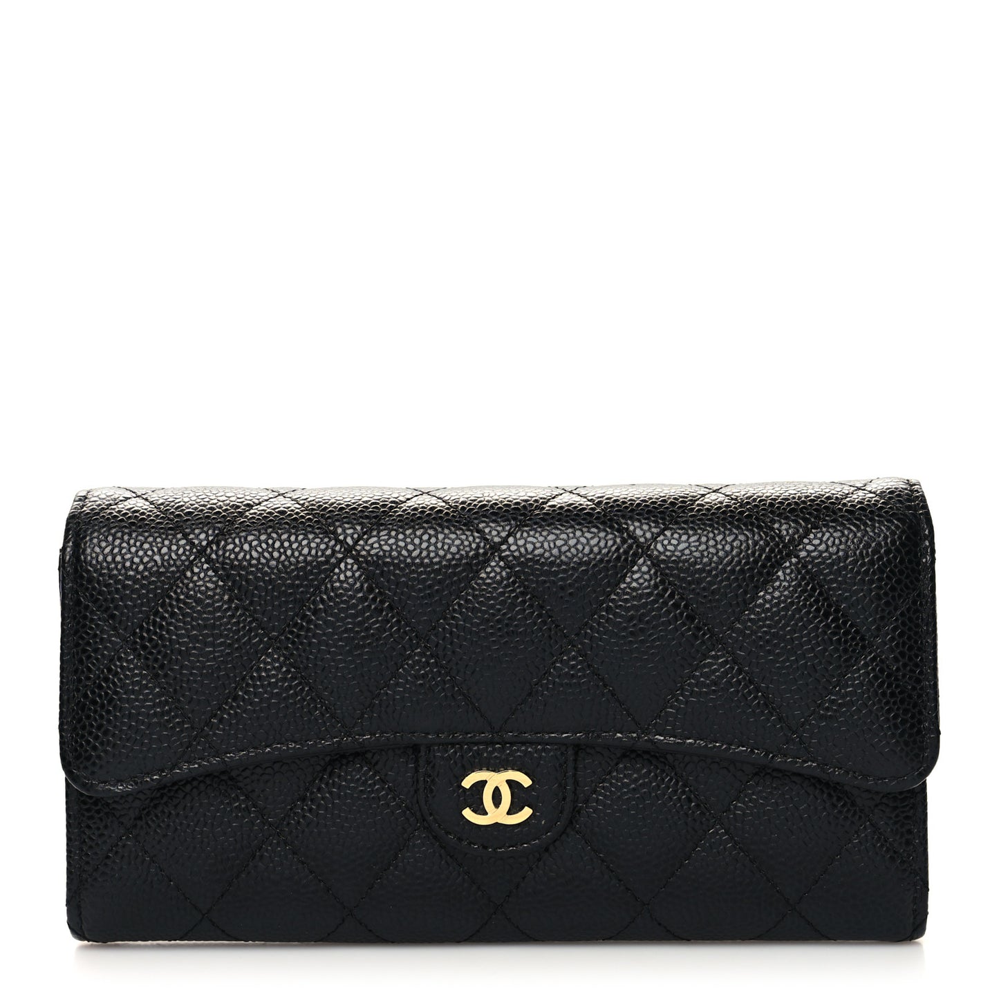 Caviar Quilted Long Flap Wallet Black