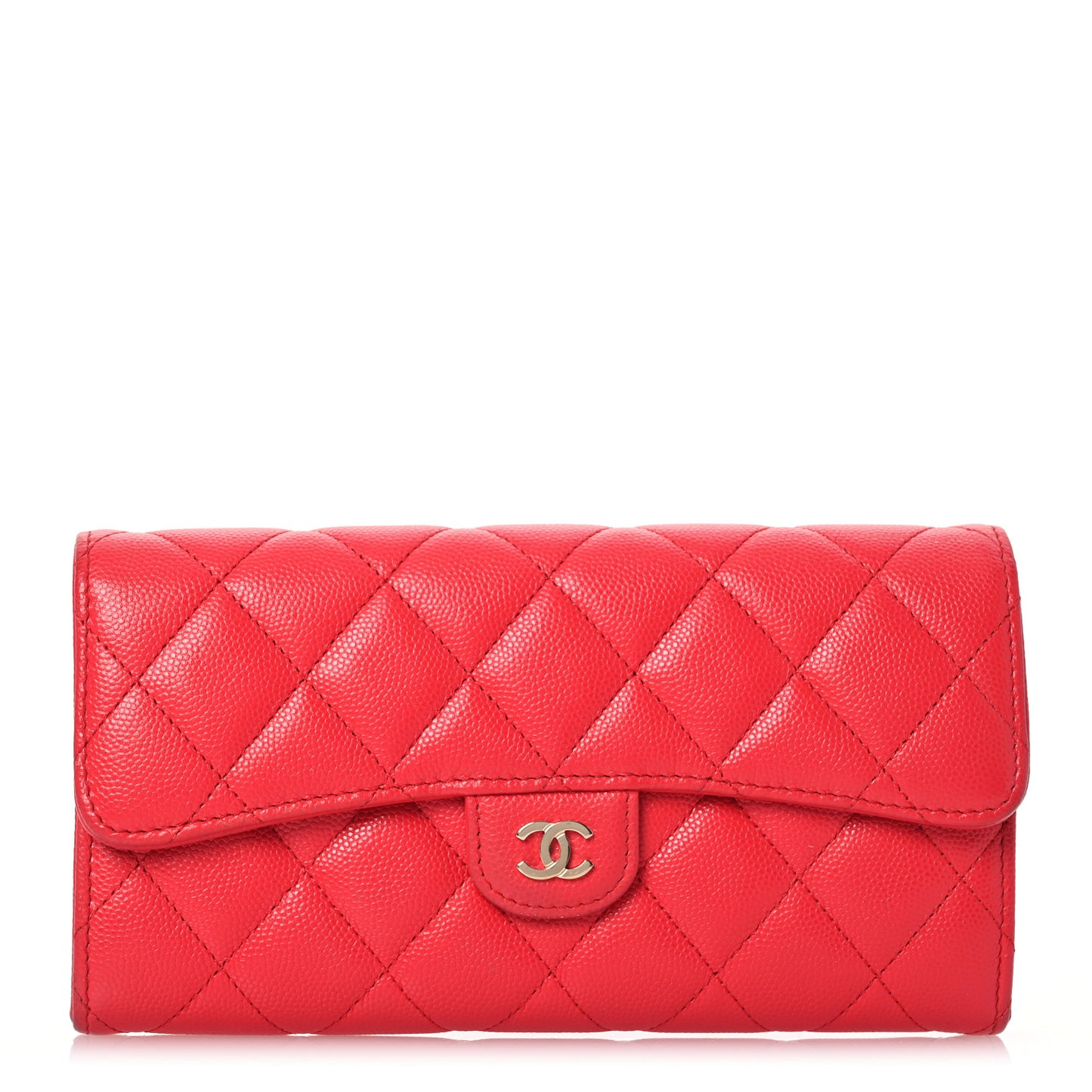 Caviar Quilted Large Gusset Flap Wallet Red