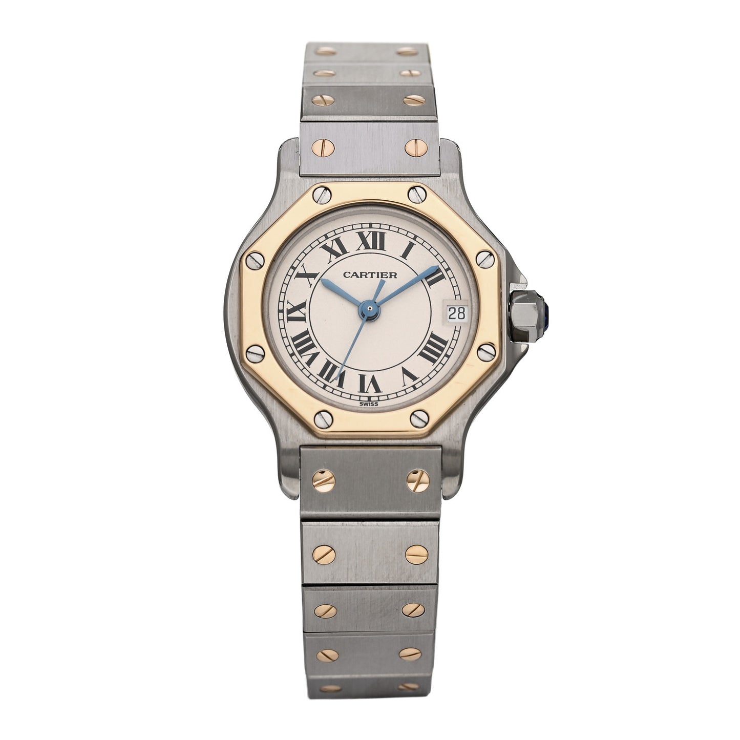 Stainless Steel 18K Yellow Gold 25mm Santos Octagon Quartz Watch