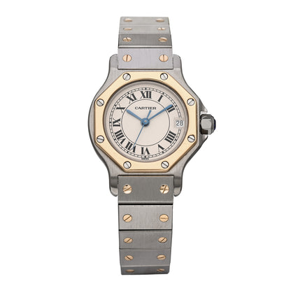 Cartier Stainless Steel 18K Yellow Gold 25mm Santos Octagon Quartz Watch 1 of 4