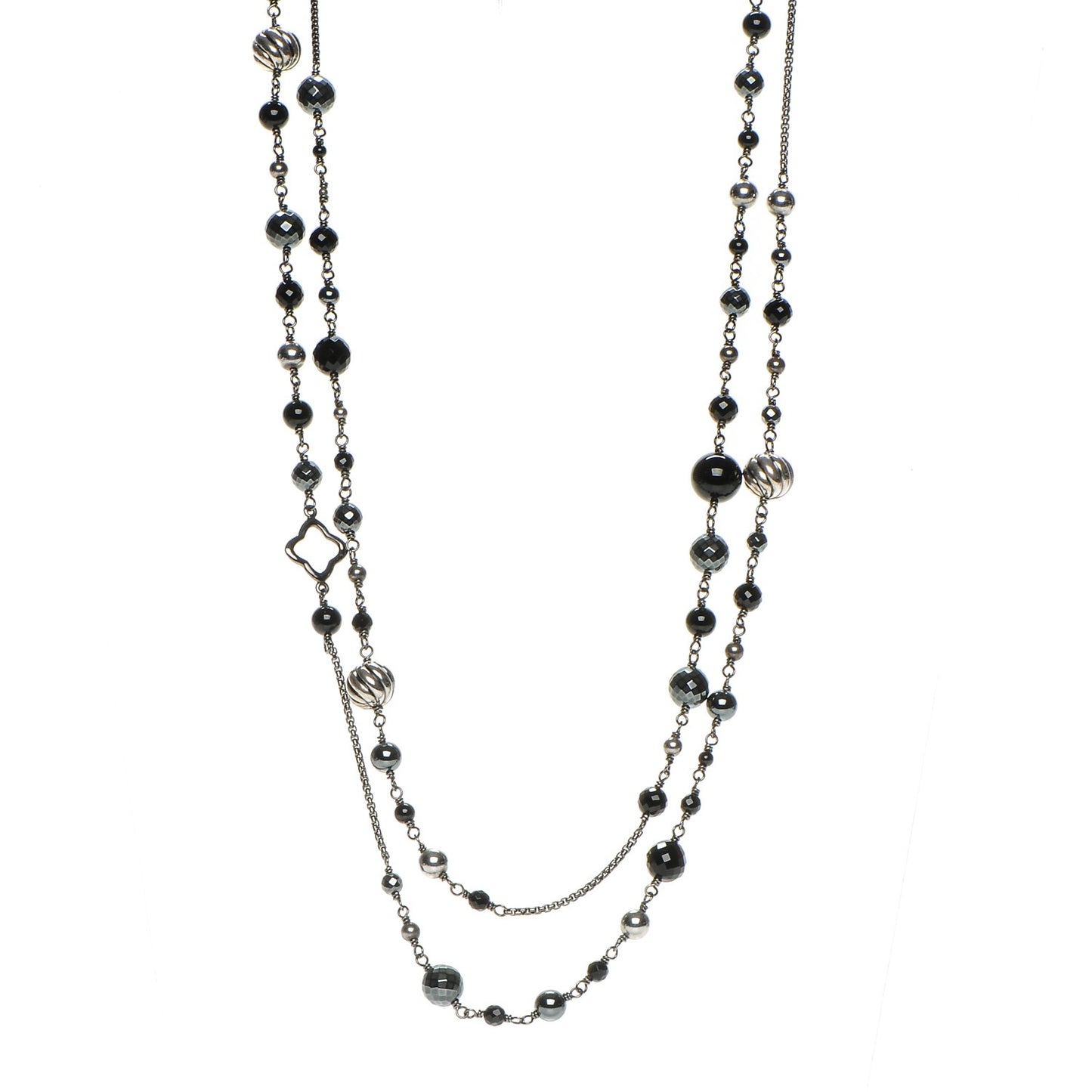 Sterling Silver Black Onyx Hematite Elements Chain Necklace