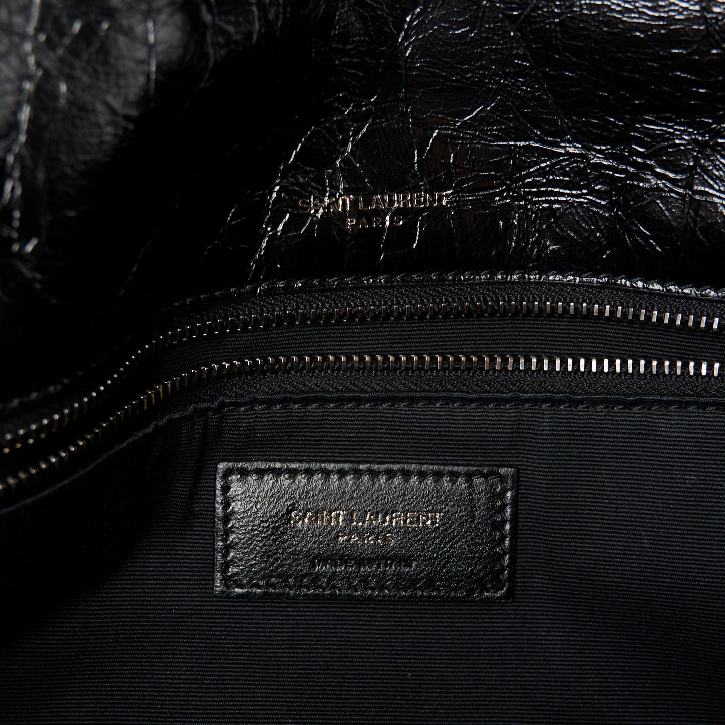 Crinkled Calfskin Matelasse Monogram Medium Niki Chain Satchel Black