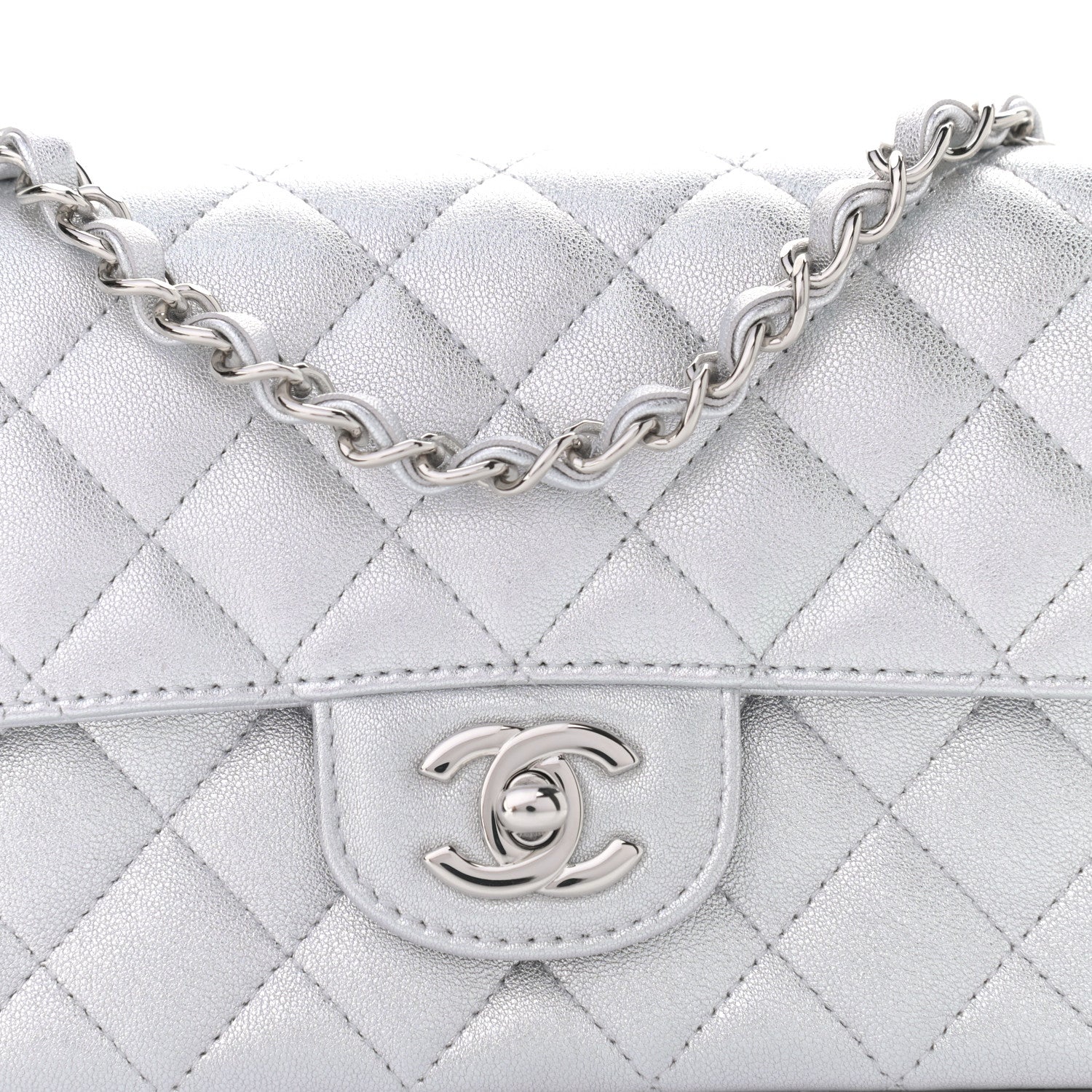 Chanel Metallic Lambskin Quilted Mini Rectangular Flap Silver 8 of 11