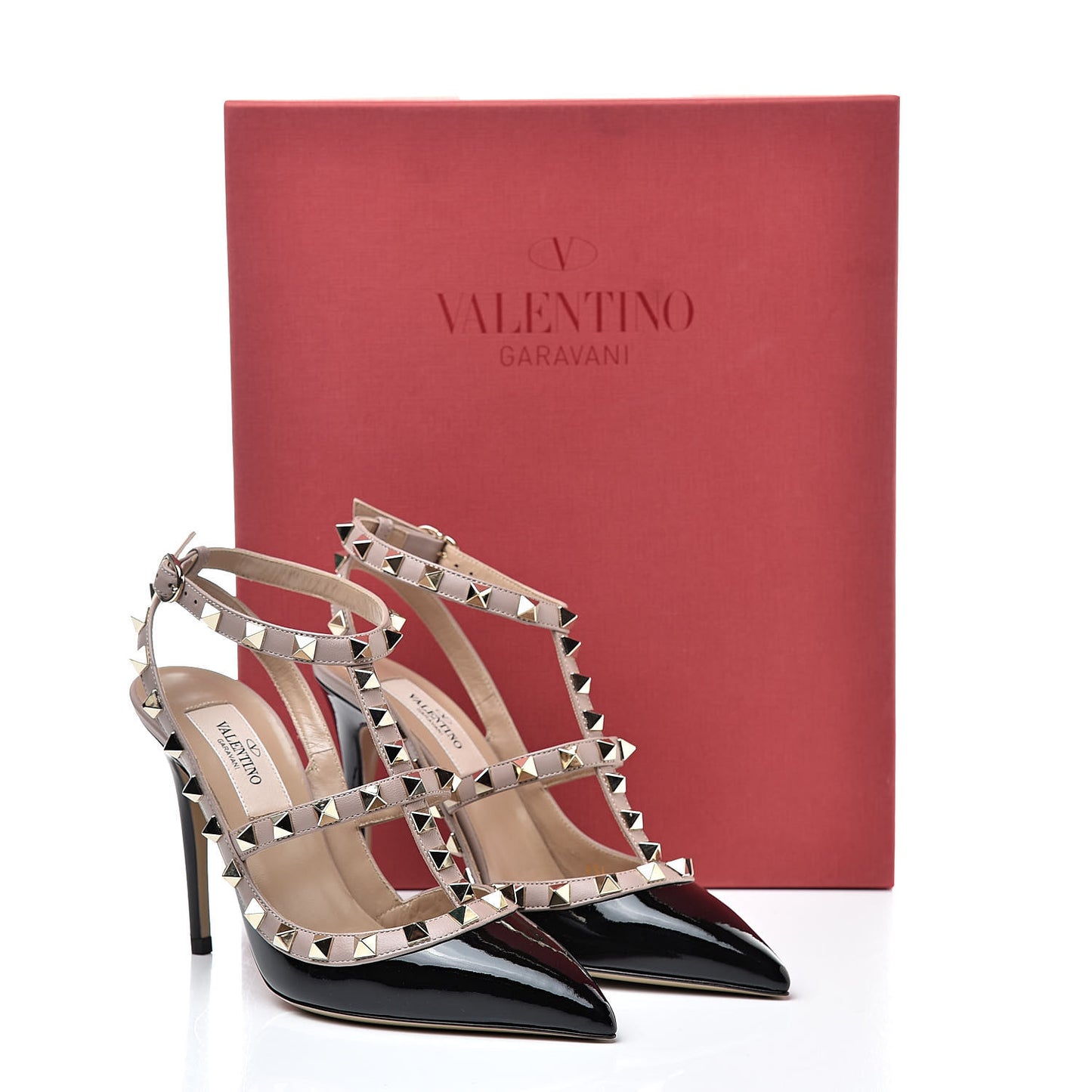 Patent Nappa Rockstud Ankle Strap 100mm Pumps 35 Black Poudre
