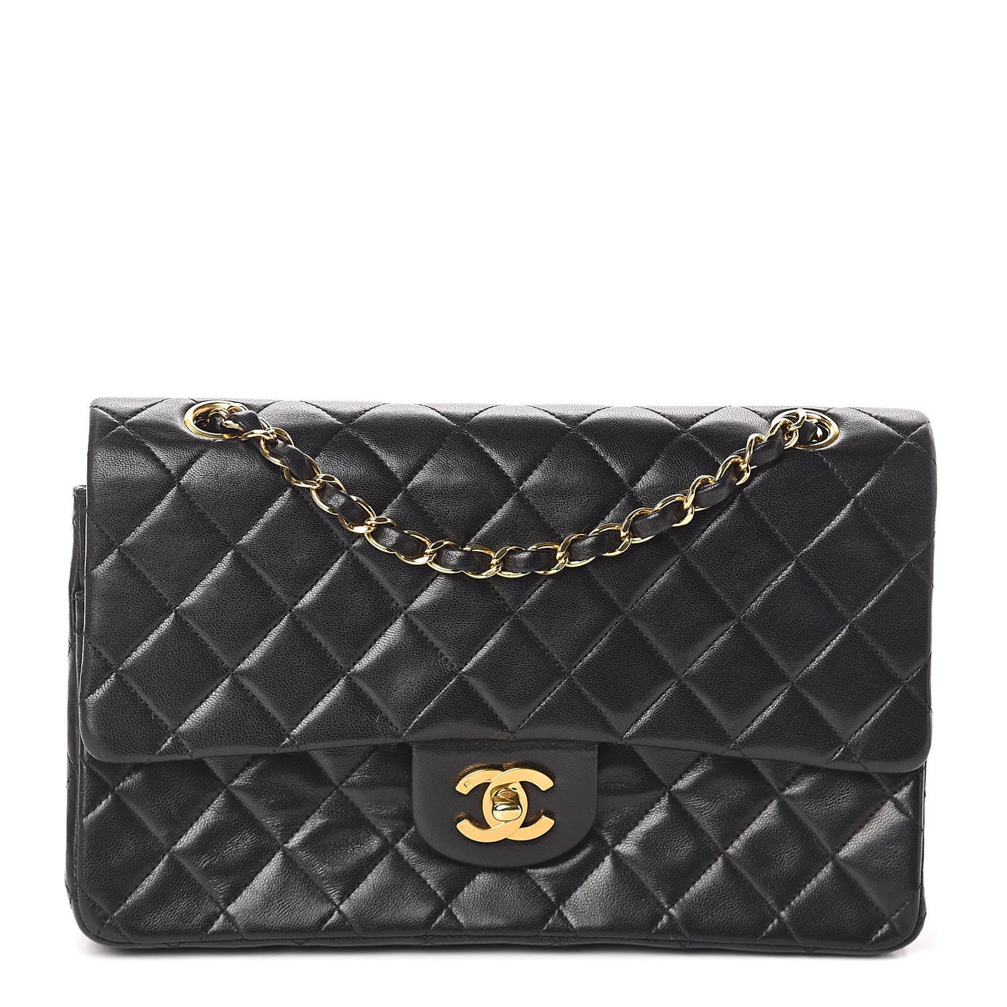 Lambskin Quilted Medium Double Flap Black