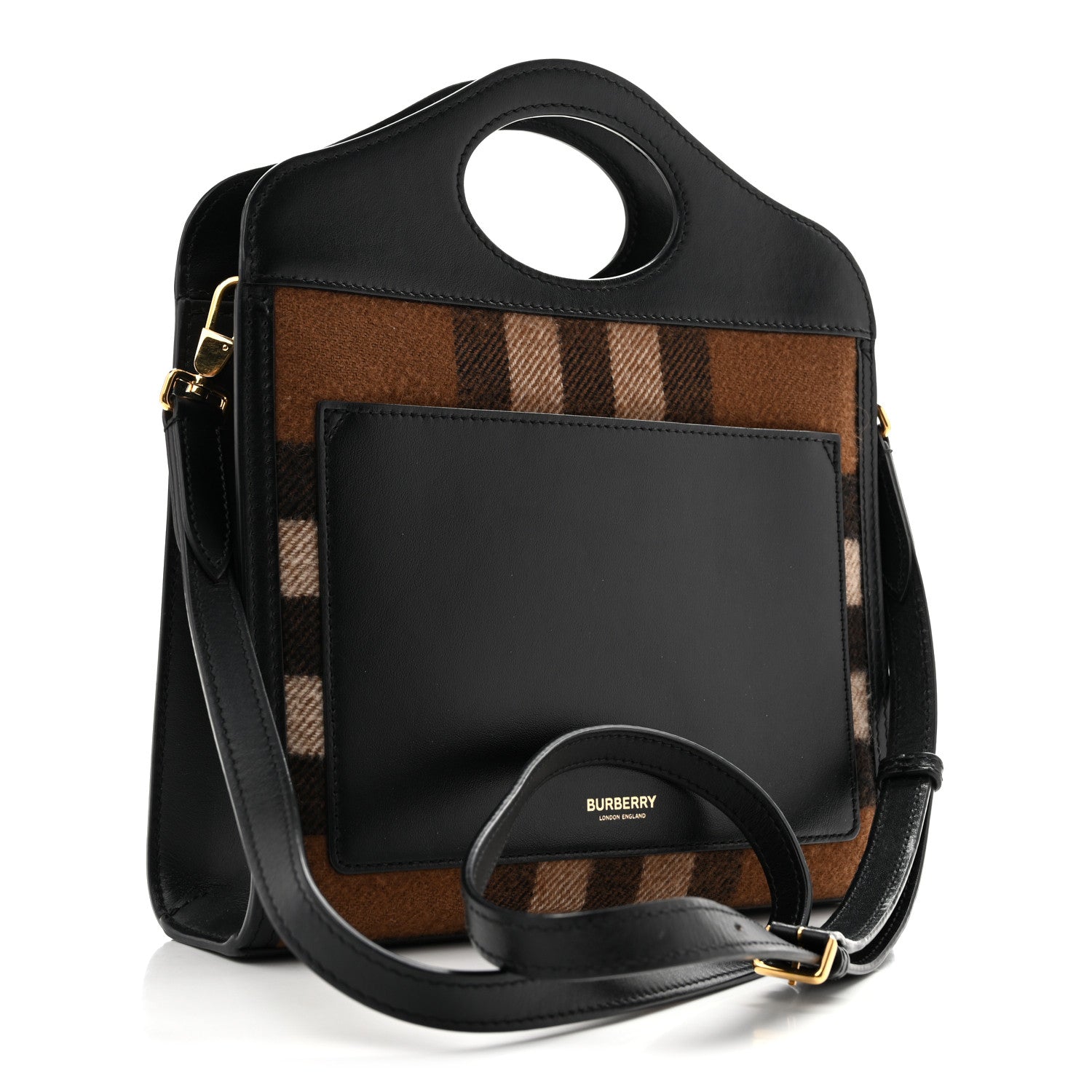Burberry Smooth Calfskin Cashmere Check Mini Pocket Bag Brown 3 of 14