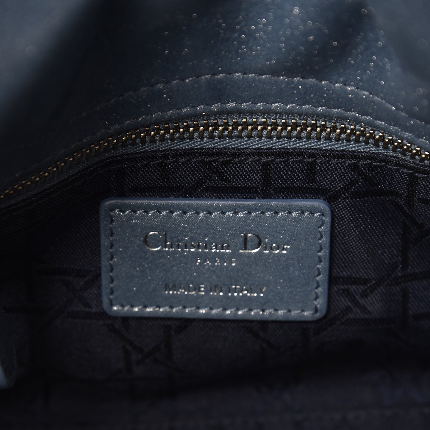 Metallic Lambskin Cannage Mini Lady Dior Blue