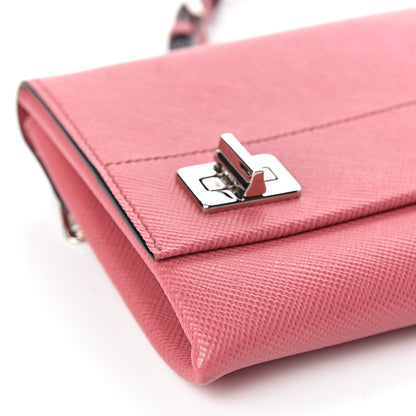 Prada Saffiano Cuir Twist Lock Chain Flap Crossbody Bag Peonia 7 of 9