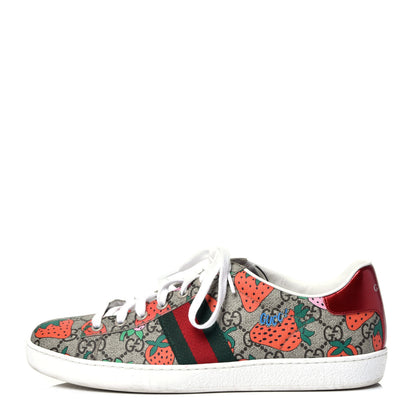 Gucci GG Supreme Monogram Strawberry Web Womens Ace Sneakers 40 Beige Multicolor Red Green 1 of 11