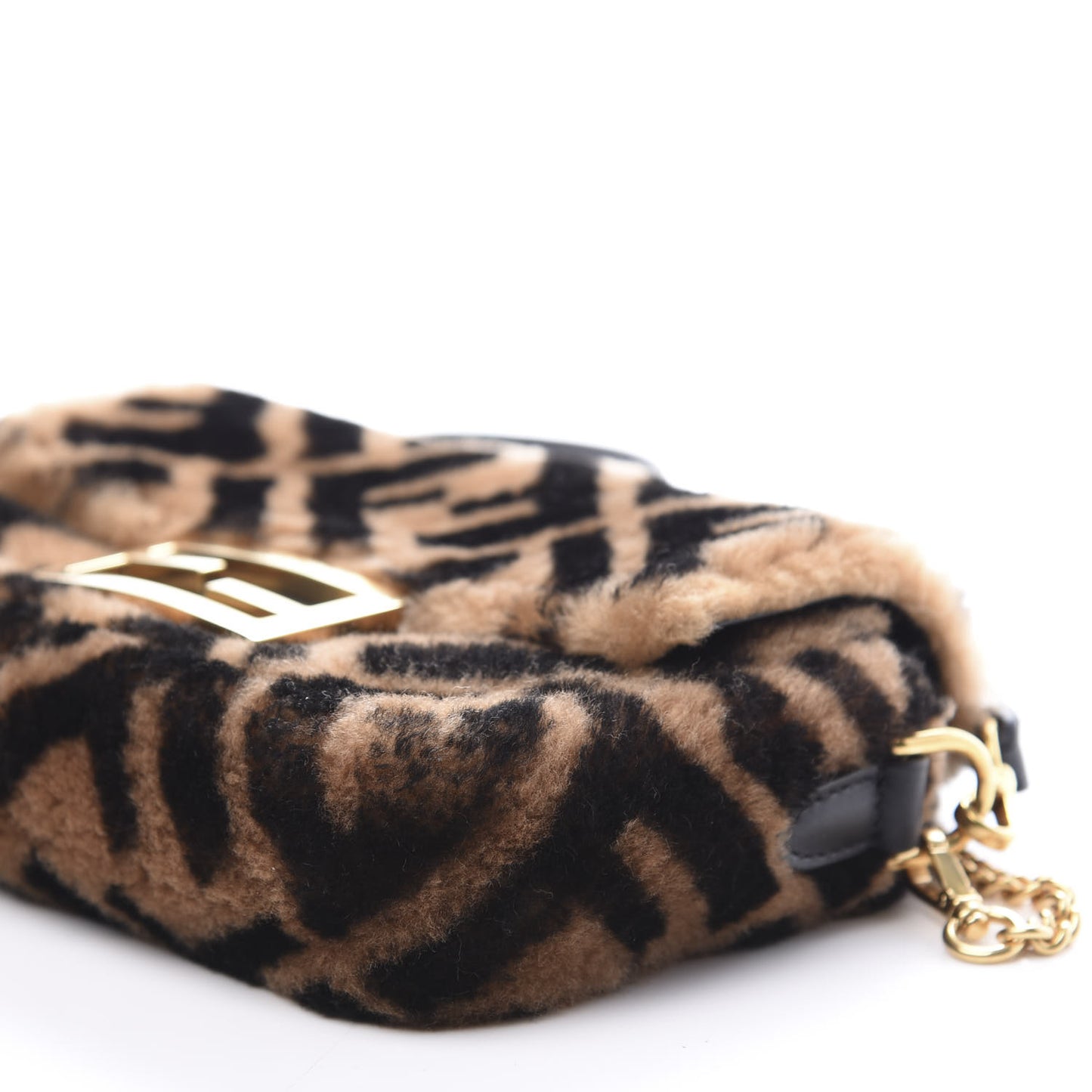 Shearling Vitello Dolce Macro FF 1974 Mini Baguette Tobacco Black