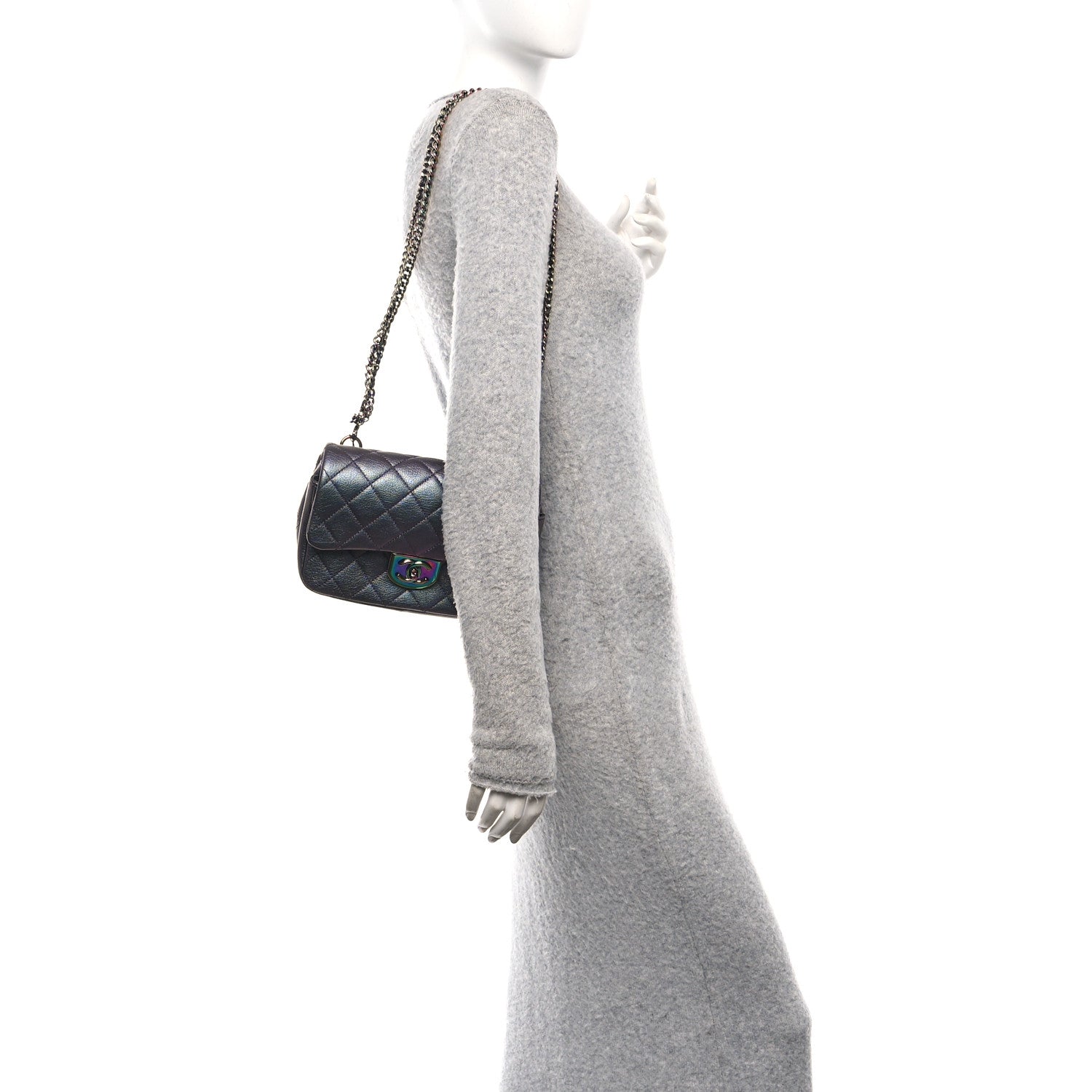 Chanel Iridescent Goatskin Quilted Small Double Carry Waist Chain Flap Purple 2 of 10