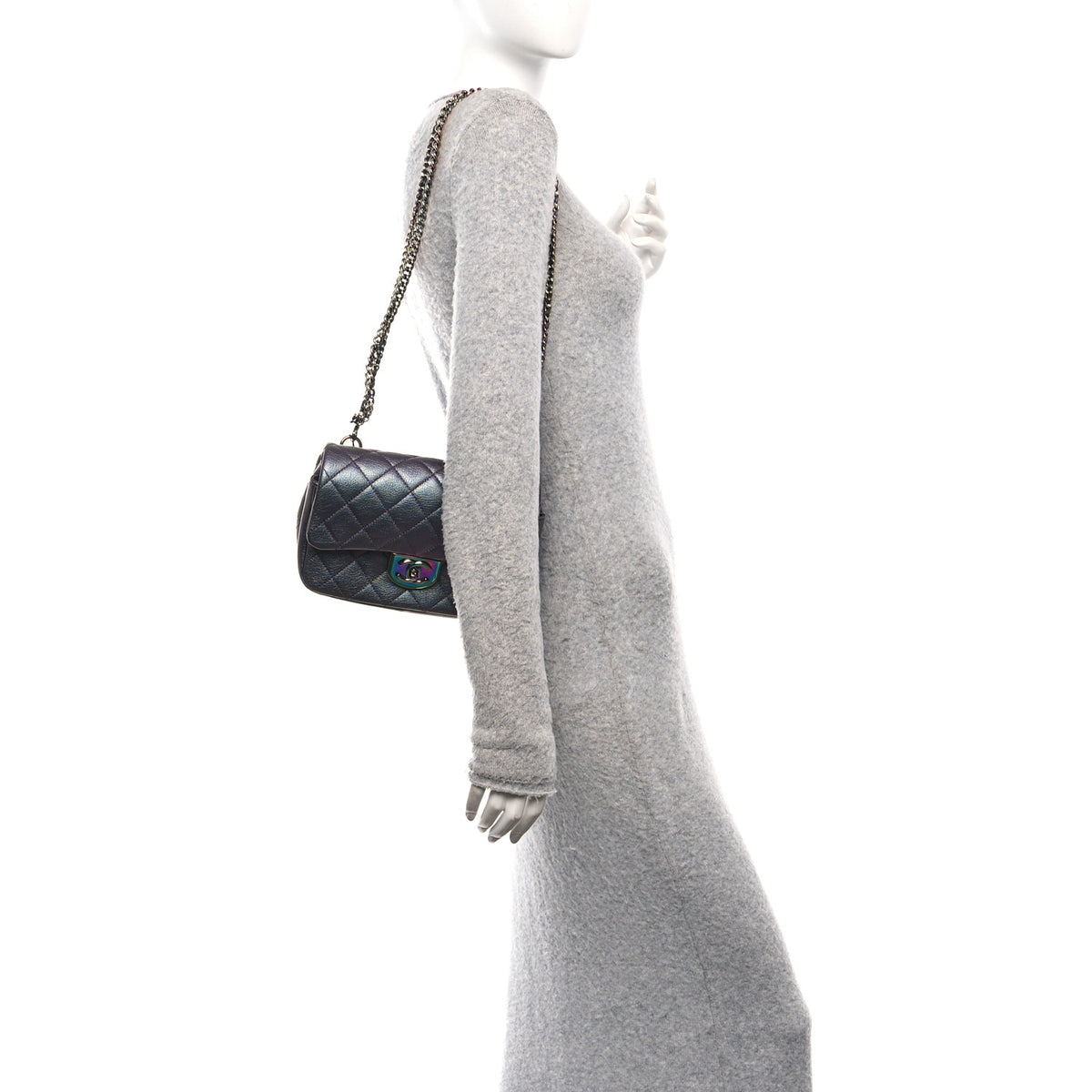 Chanel Iridescent Goatskin Quilted Small Double Carry Waist Chain Flap Purple 2 of 10