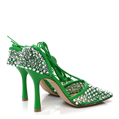 Bottega Veneta Mesh Nappa Crystal Embellished Sparkle Stretch Ankle Tie Sandals 38.5 Parakeet 3 of 7