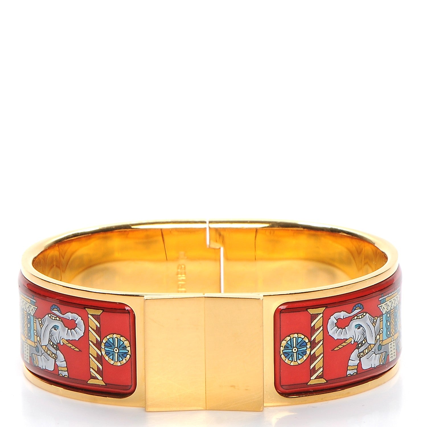 Hermes Enamel Printed Clic Clac Torana Elephants Wide Bracelet GM 1 of 6