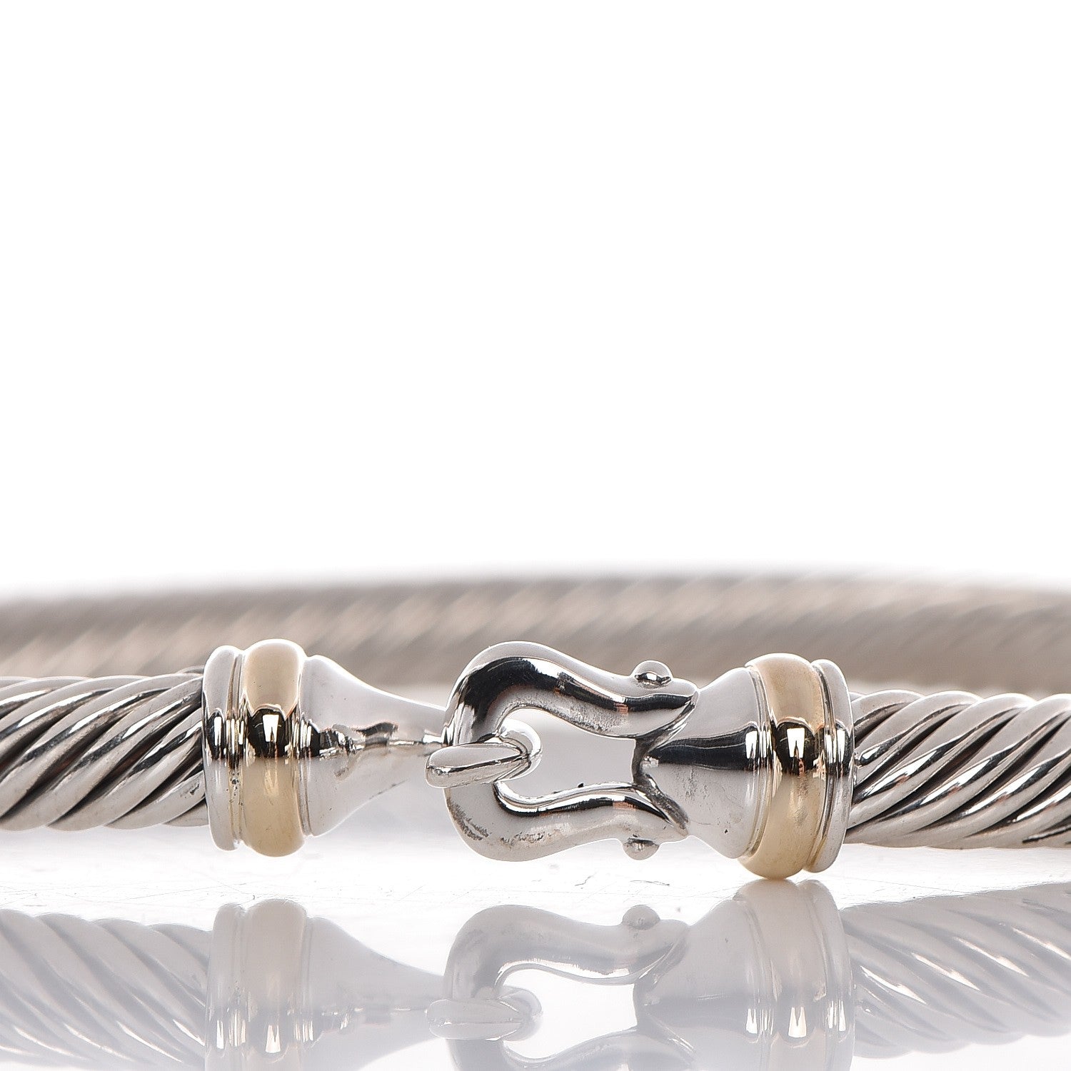 David Yurman Sterling Silver 18K Yellow Gold 5mm Cable Classic Buckle Bracelet 3 of 4