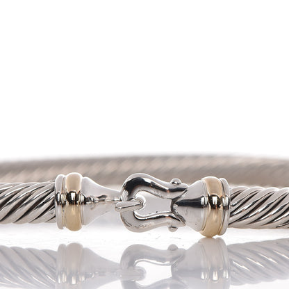 David Yurman Sterling Silver 18K Yellow Gold 5mm Cable Classic Buckle Bracelet 3 of 4