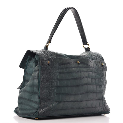 Saint Laurent Nubuck Croc Embossed Large Muse Two Green 3 of 10