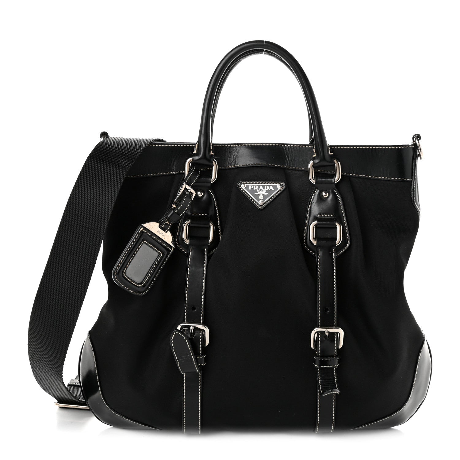 Prada Tessuto Nylon Calfskin Flat Messenger Bag Black 1 of 10